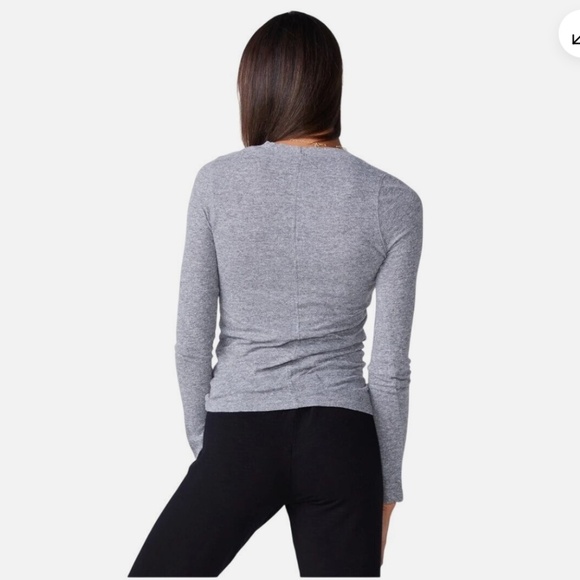 Monrow Textured Tri- Blend Fitted Long Sleeve Shirt Crew Neck Gray Size L Lounge - Picture 2 of 13